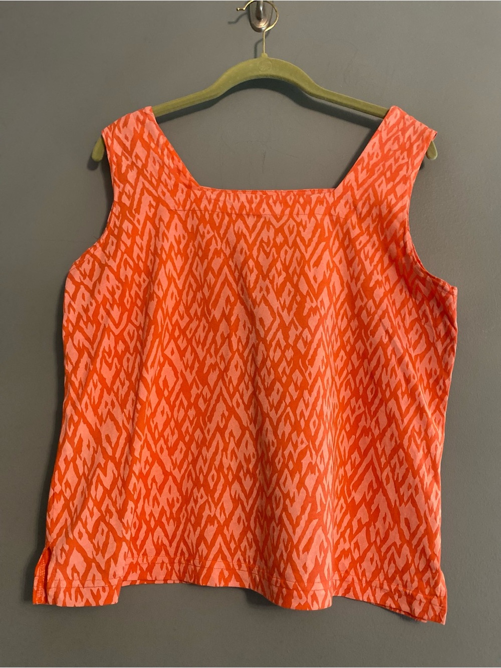 iCantoo Geometric Ikat Tank Top Square-Neck Orange Pink Sz S